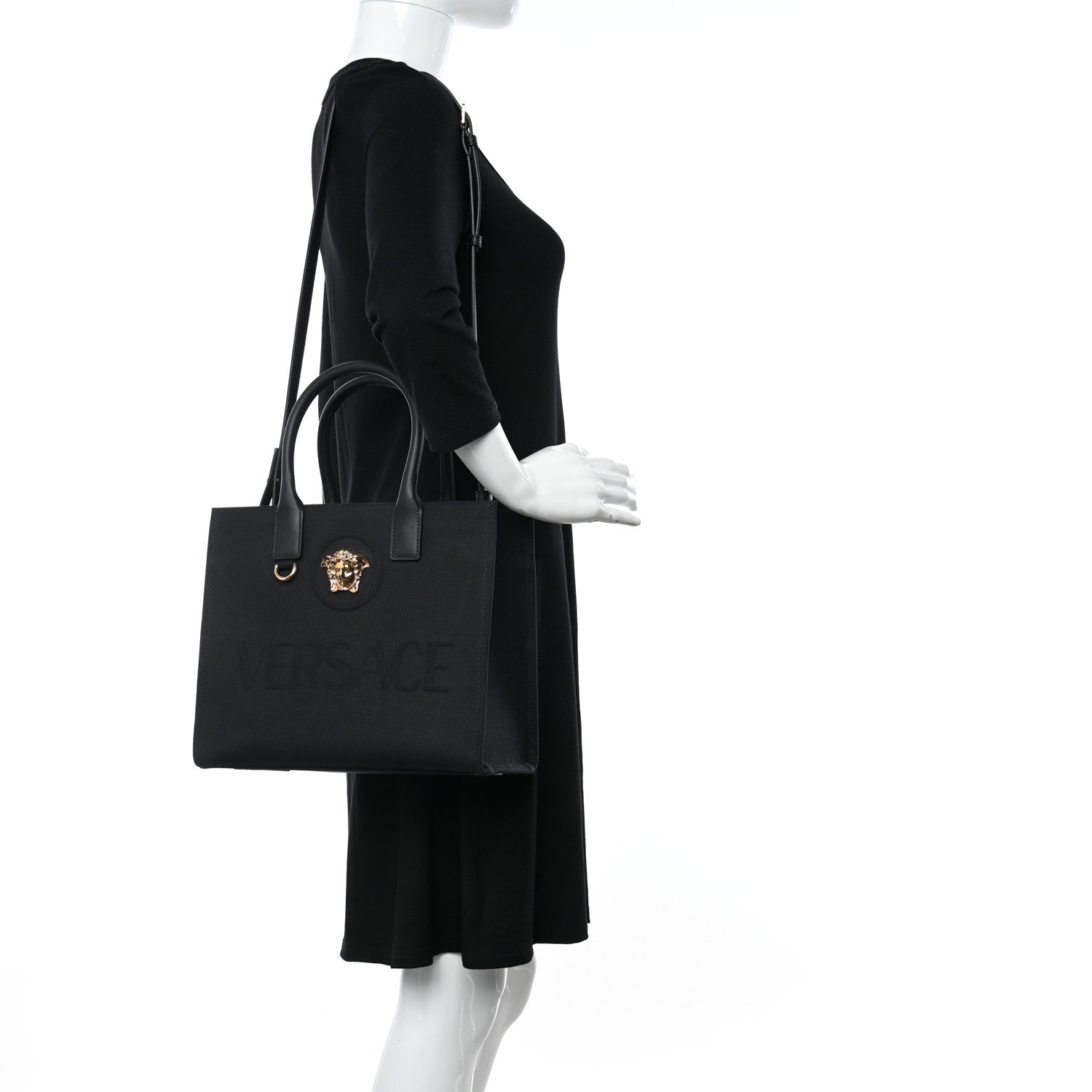 Versace Canvas Calfskin La Medusa Small Tote Black 2 of 11