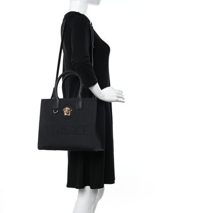 Versace Canvas Calfskin La Medusa Small Tote Black 2 of 11