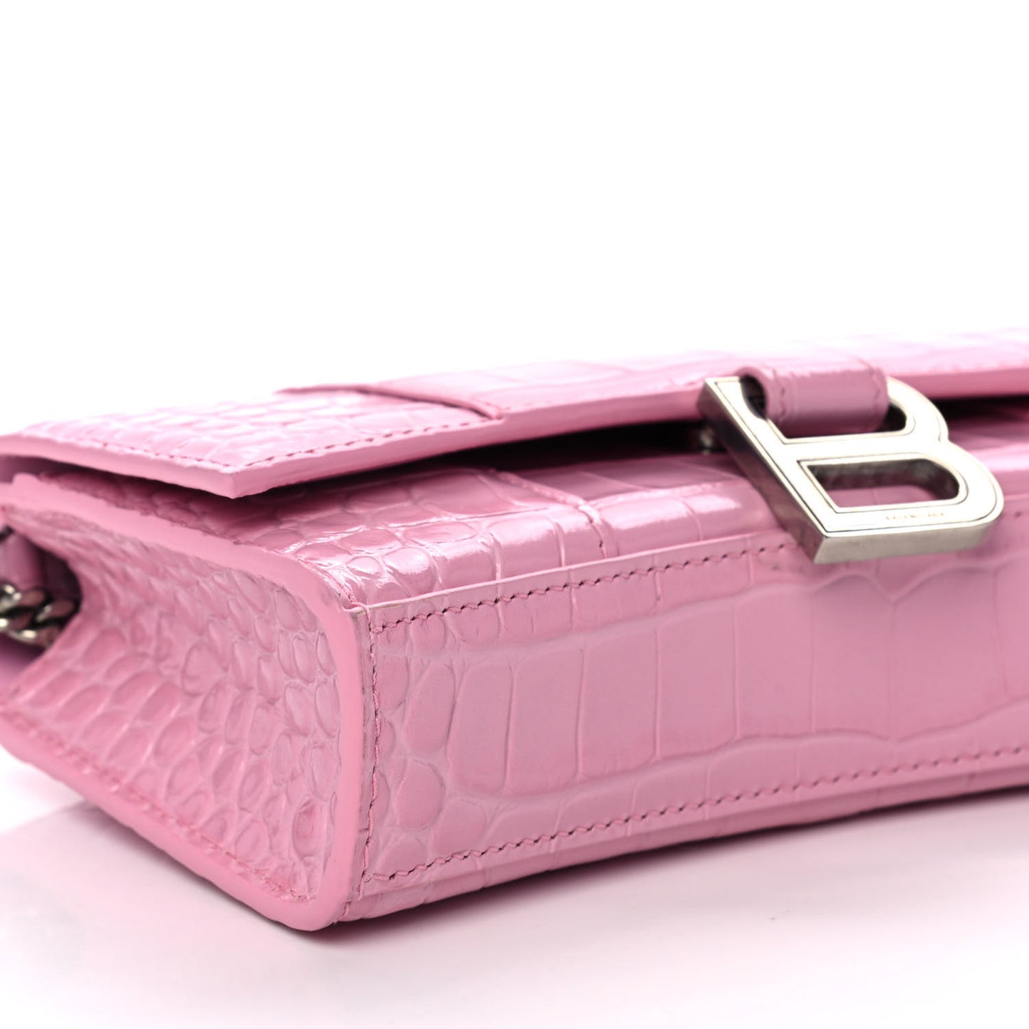 Shiny Calfskin Crocodile Embossed Hourglass Chain Bag Candy Pink