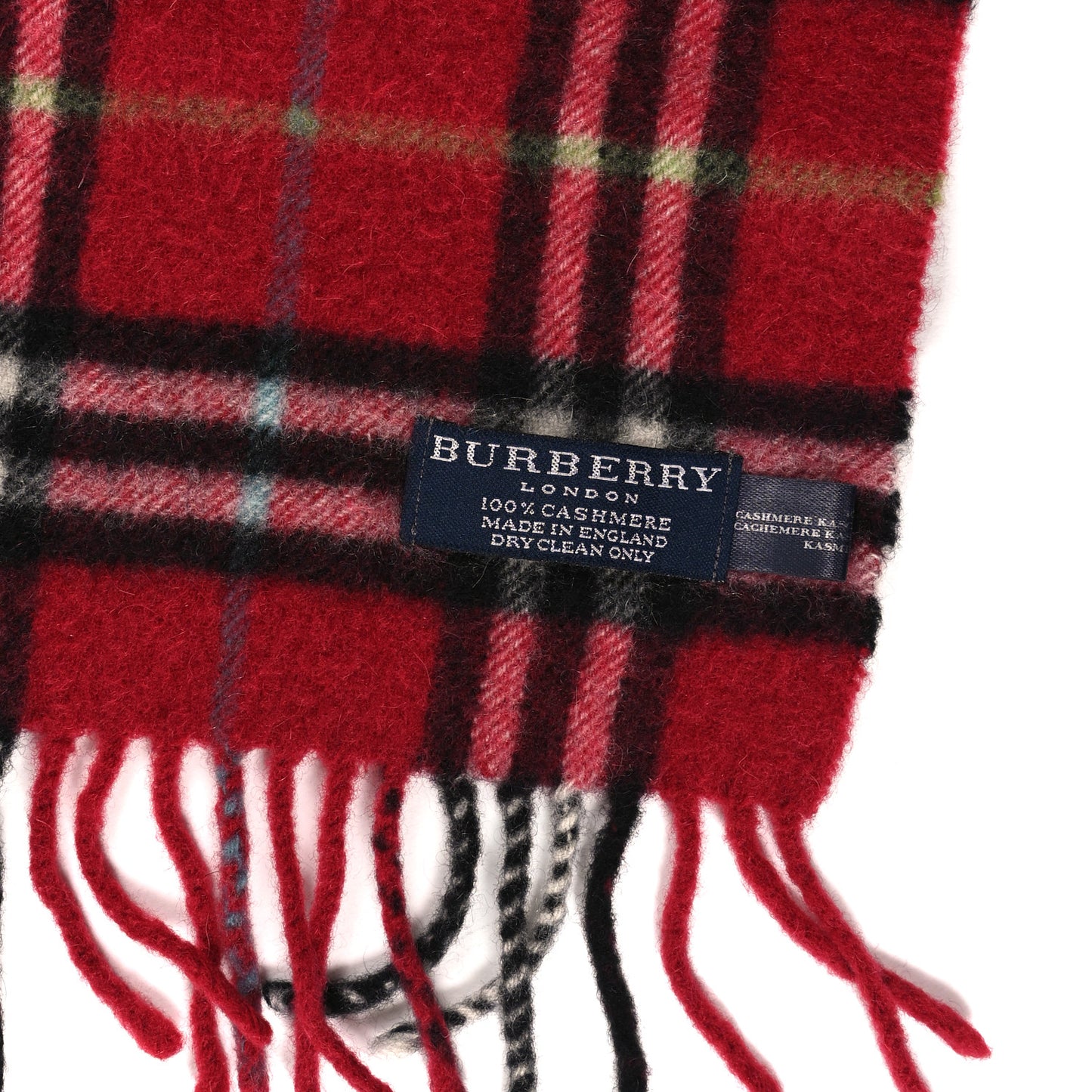 Cashmere Giant Check Fringe Scarf Red