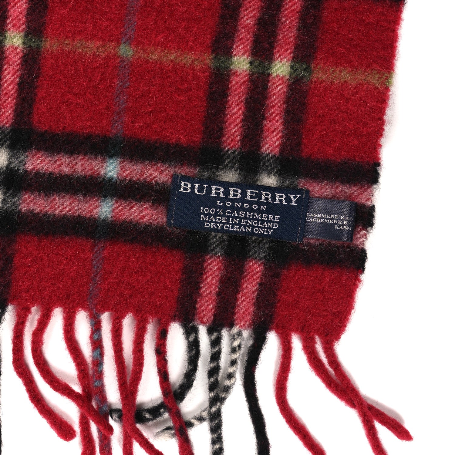 Burberry Cashmere Giant Check Fringe Scarf Red 3 of 3