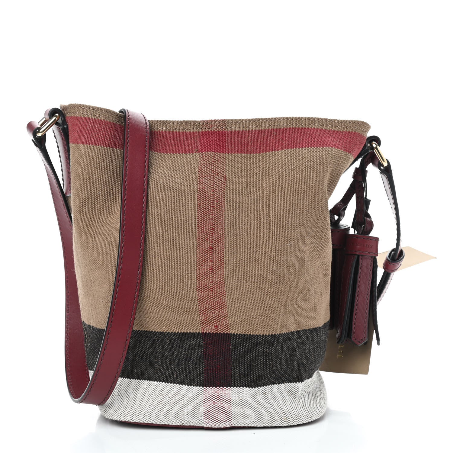 Burberry Canvas Mega Check Mini Ashby Tassel Crossbody Burgundy Red 3 of 10