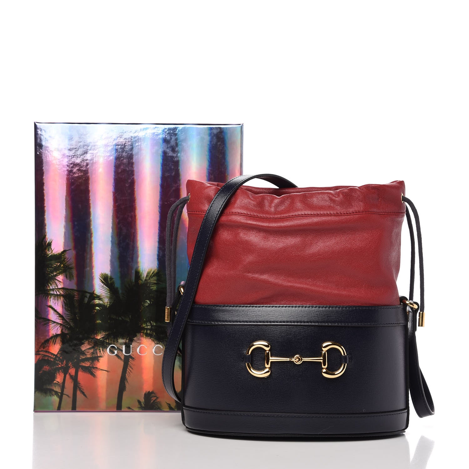 Gucci Azalea Sakai Be Green Calfskin Horsebit 1955 Drawstring Bucket Bag Blue New Cherry Red 10 of 10