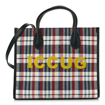 Gucci Canvas Plaid ICCUG Embroidered Small Tote Bag Black White Red Blue Smile Yellow 1 of 8
