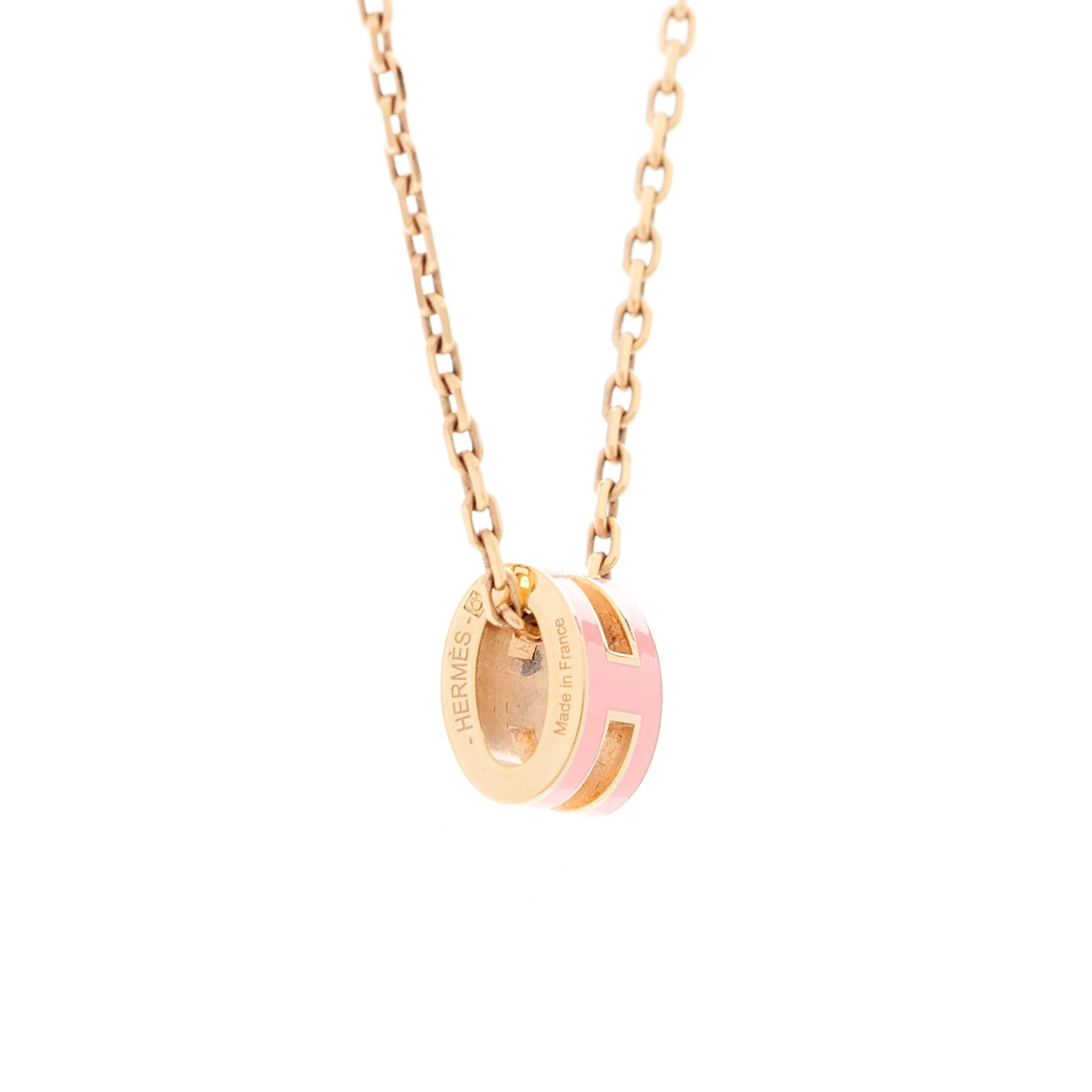 Hermes Lacquered Gold Mini Pop H Pendant Necklace Rose Dragee 5 of 6