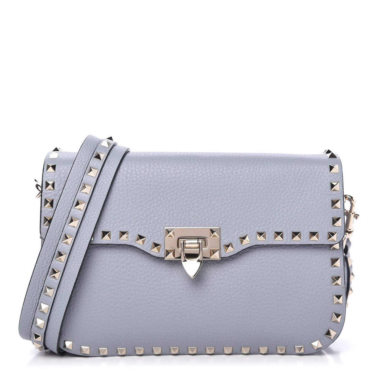 Pebbled Calfskin Medium Rockstud Flap Saddle Bag Stone
