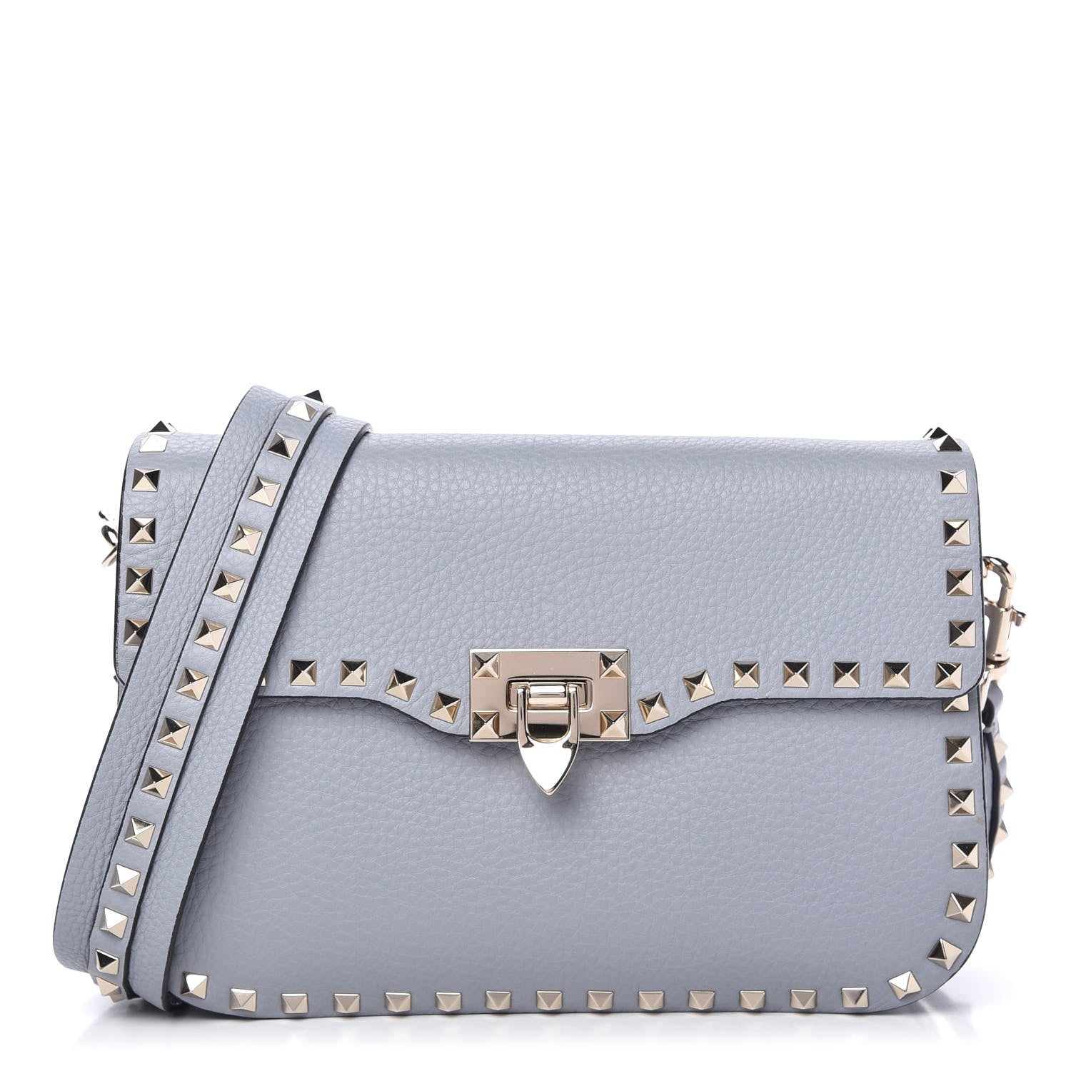 Valentino Garavani Pebbled Calfskin Medium Rockstud Flap Saddle Bag Stone 1 of 9