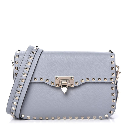 Valentino Garavani Pebbled Calfskin Medium Rockstud Flap Saddle Bag Stone 1 of 9