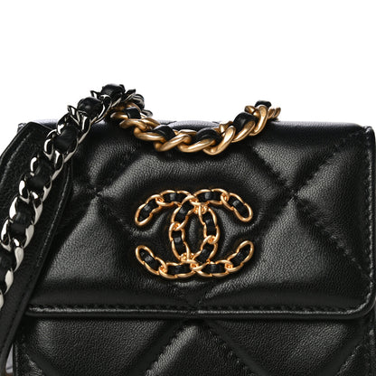 Chanel Shiny Goatskin Quilted 19 Flap Coin Purse With Chain Black 7 of 14