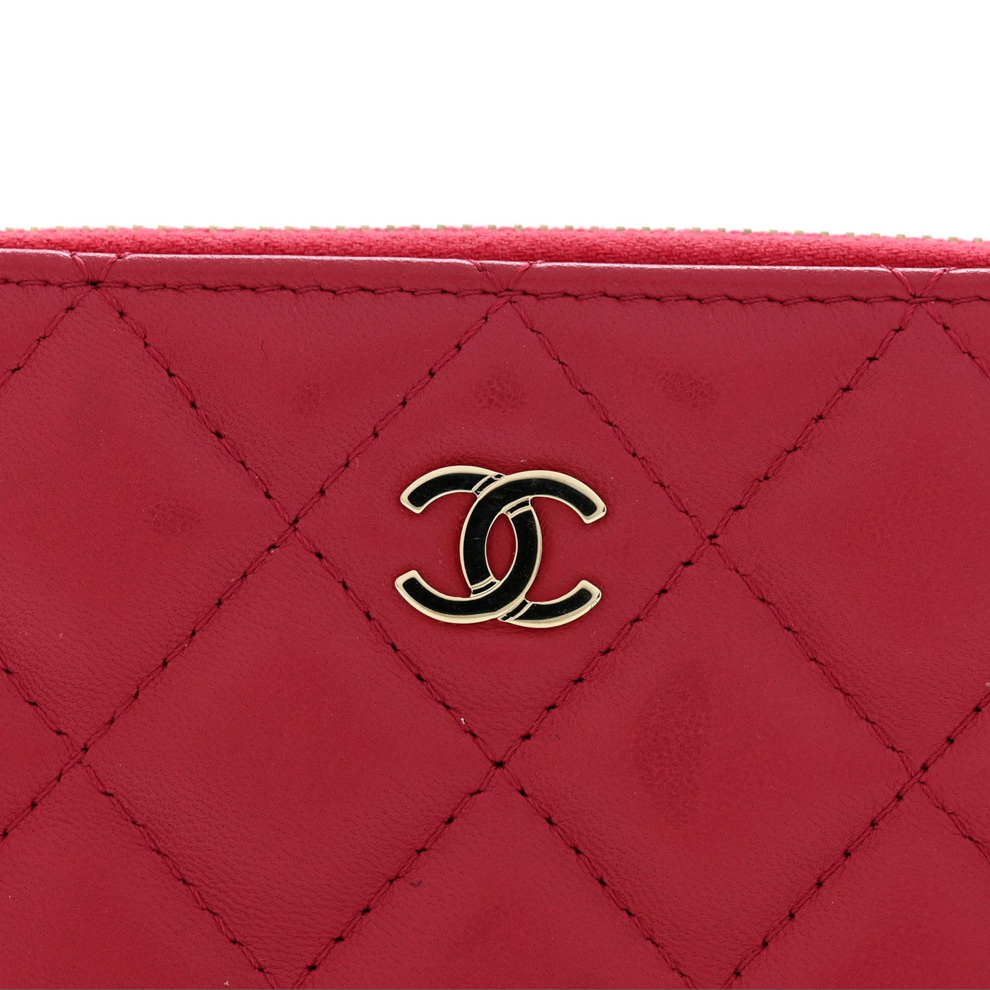 Lambskin Quilted Small Cosmetic Case Red