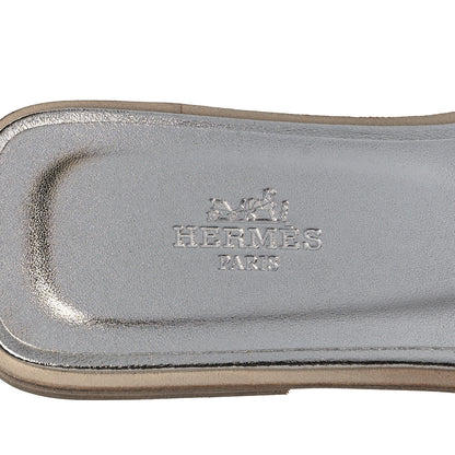Hermes Metallic Nappa Box Oran Sandals 36.5 White Gris Argente 7 of 9