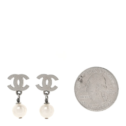 Chanel CC Pearl Drop Earrings Silver 2 of 6