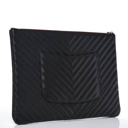 Chanel Caviar Chevron Quilted Large Cosmetic Case Black 3 of 7