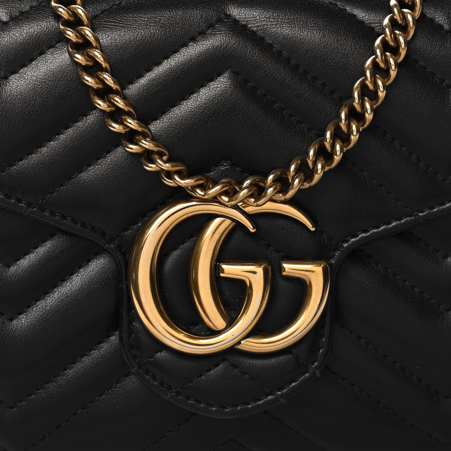 Gucci Calfskin Matelasse GG Marmont Chain Wallet Black 8 of 12