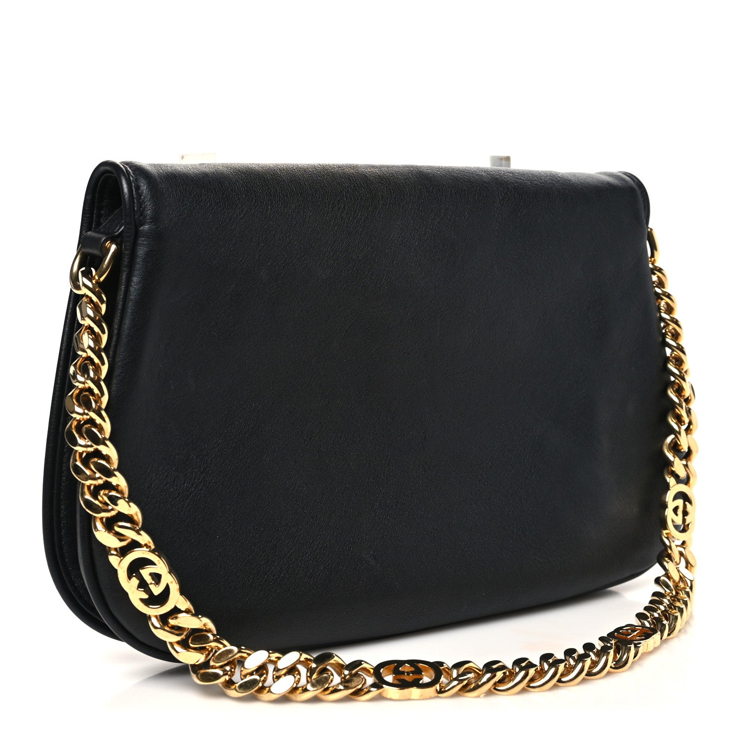 Gucci Roxy Calfskin Blondie Chain Shoulder Flap Bag Black 3 of 10