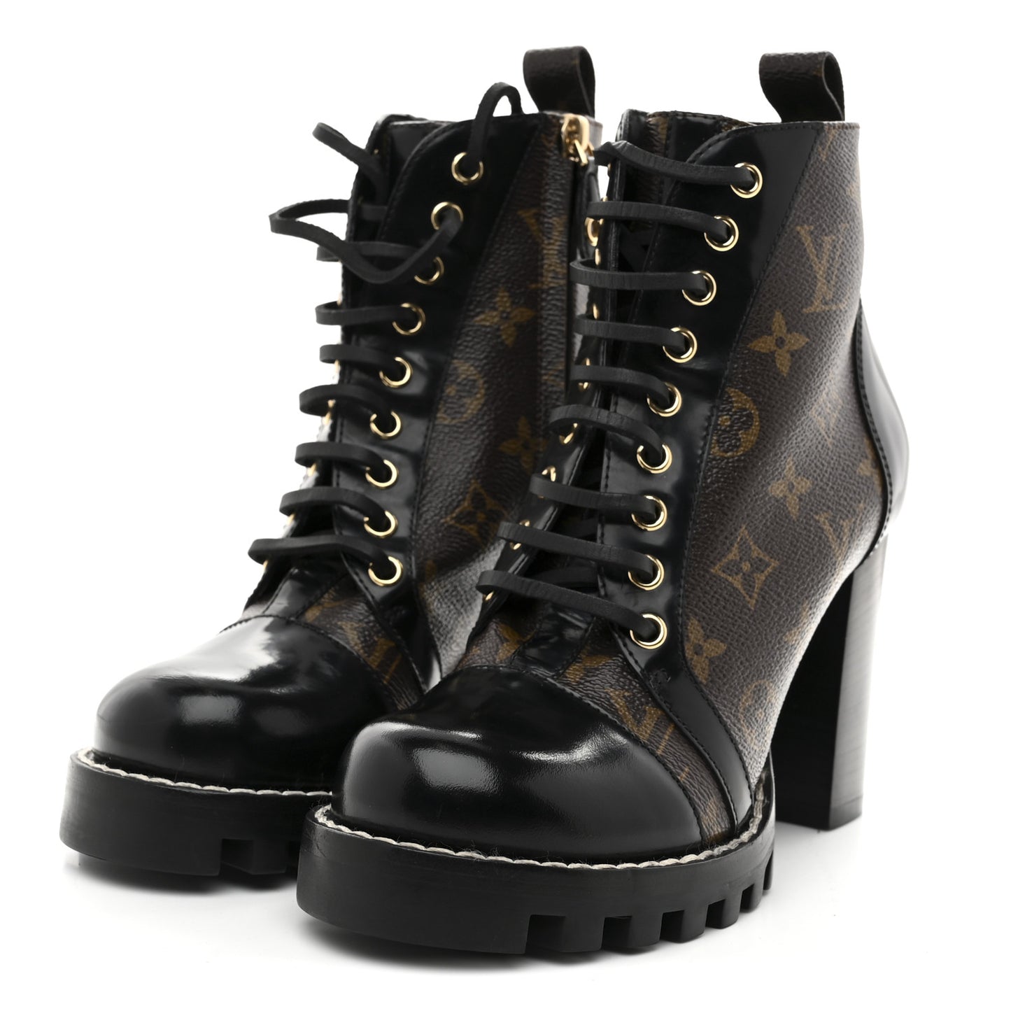 Patent Calfskin Monogram Star Trail Ankle Boots 37.5 Black
