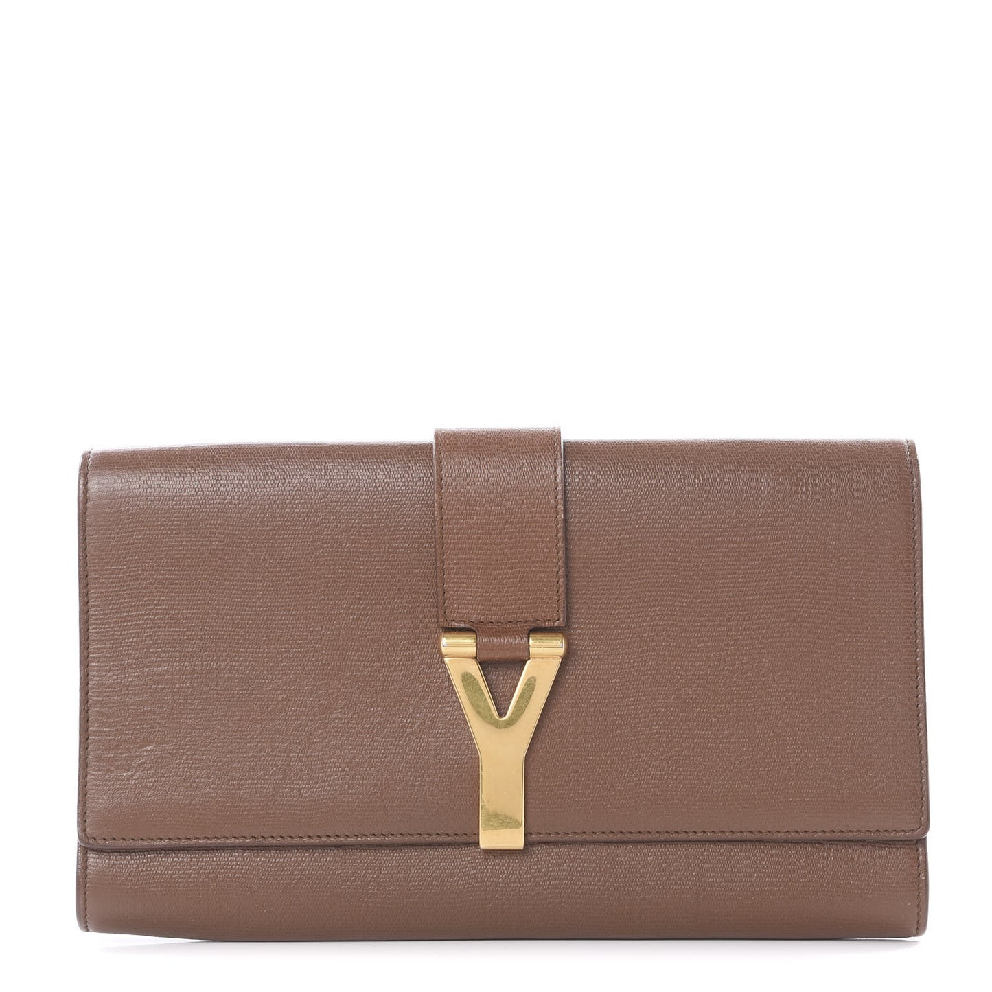 Textured Calfskin Y Ligne Clutch Brown
