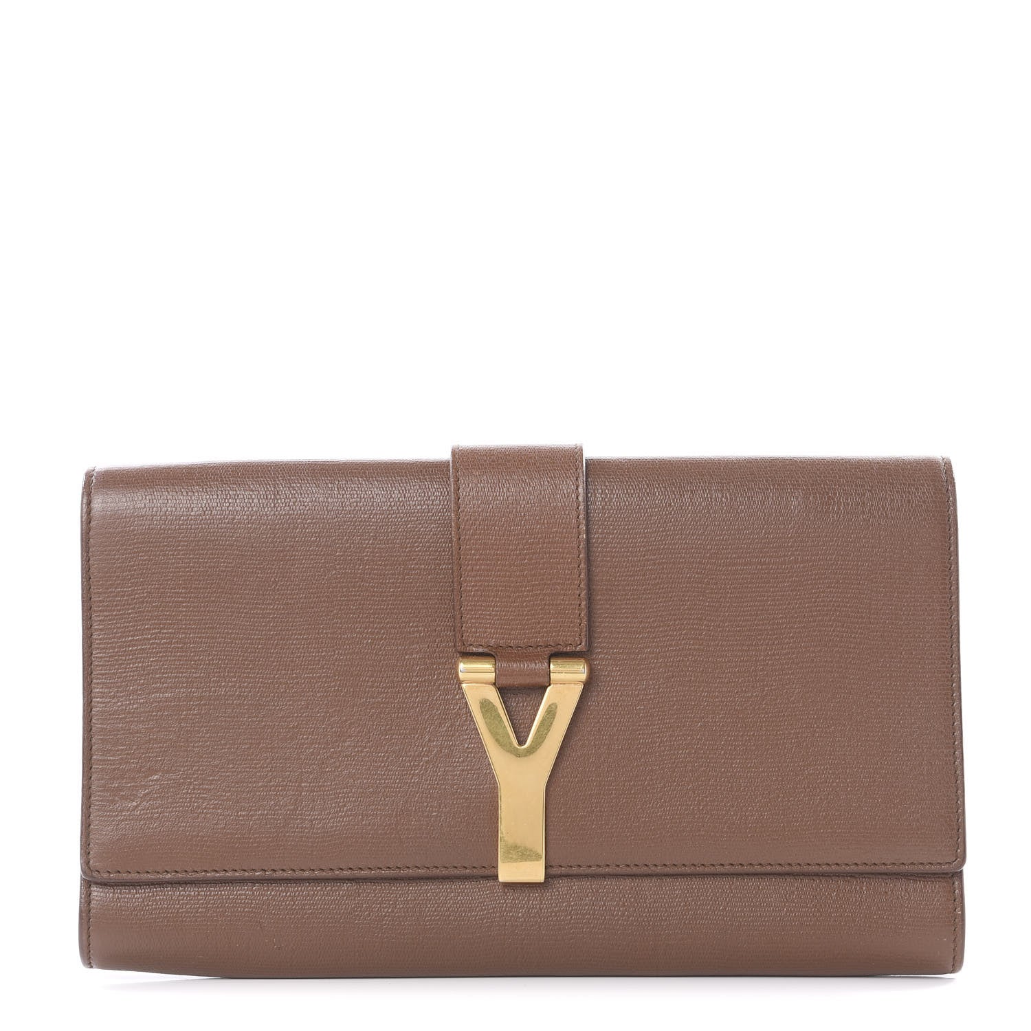 Saint Laurent Textured Calfskin Y Ligne Clutch Brown 1 of 9