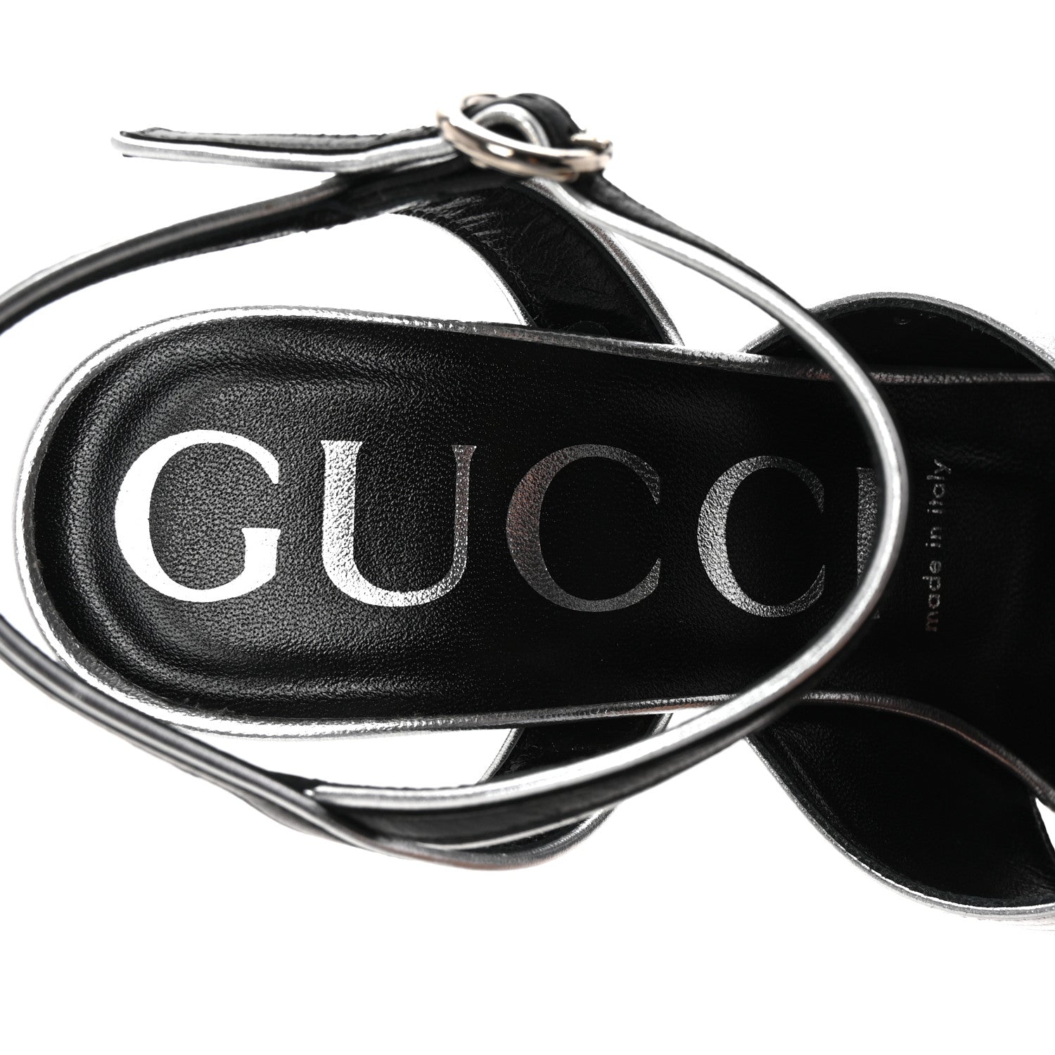 Gucci Malaga Kid Webby Crossover High Heel Sandals 37 Silver 8 of 10