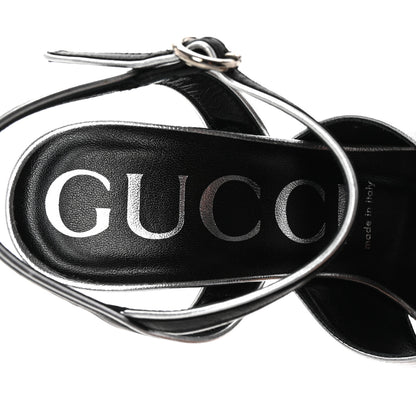 Gucci Malaga Kid Webby Crossover High Heel Sandals 37 Silver 8 of 10