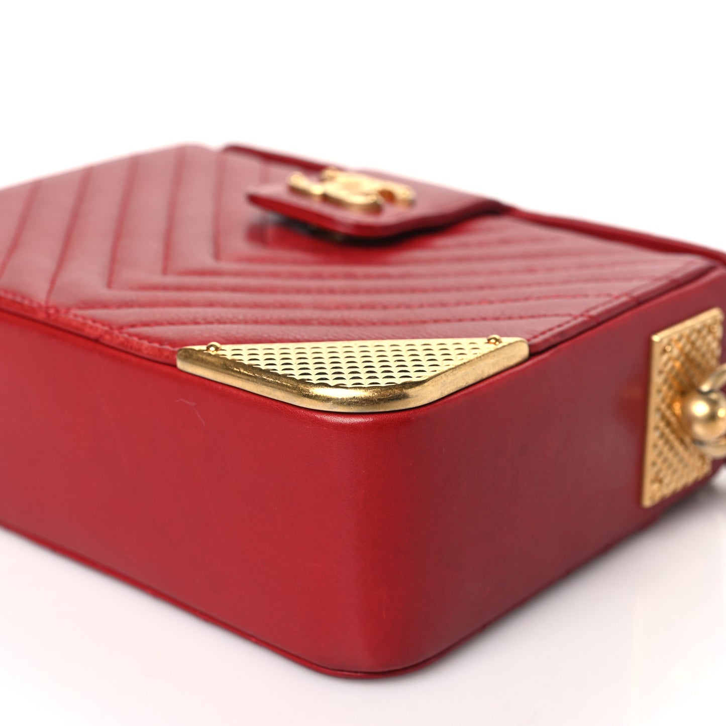 Calfskin Chevron Quilted Rock The Corner Minaudiere Bag Red