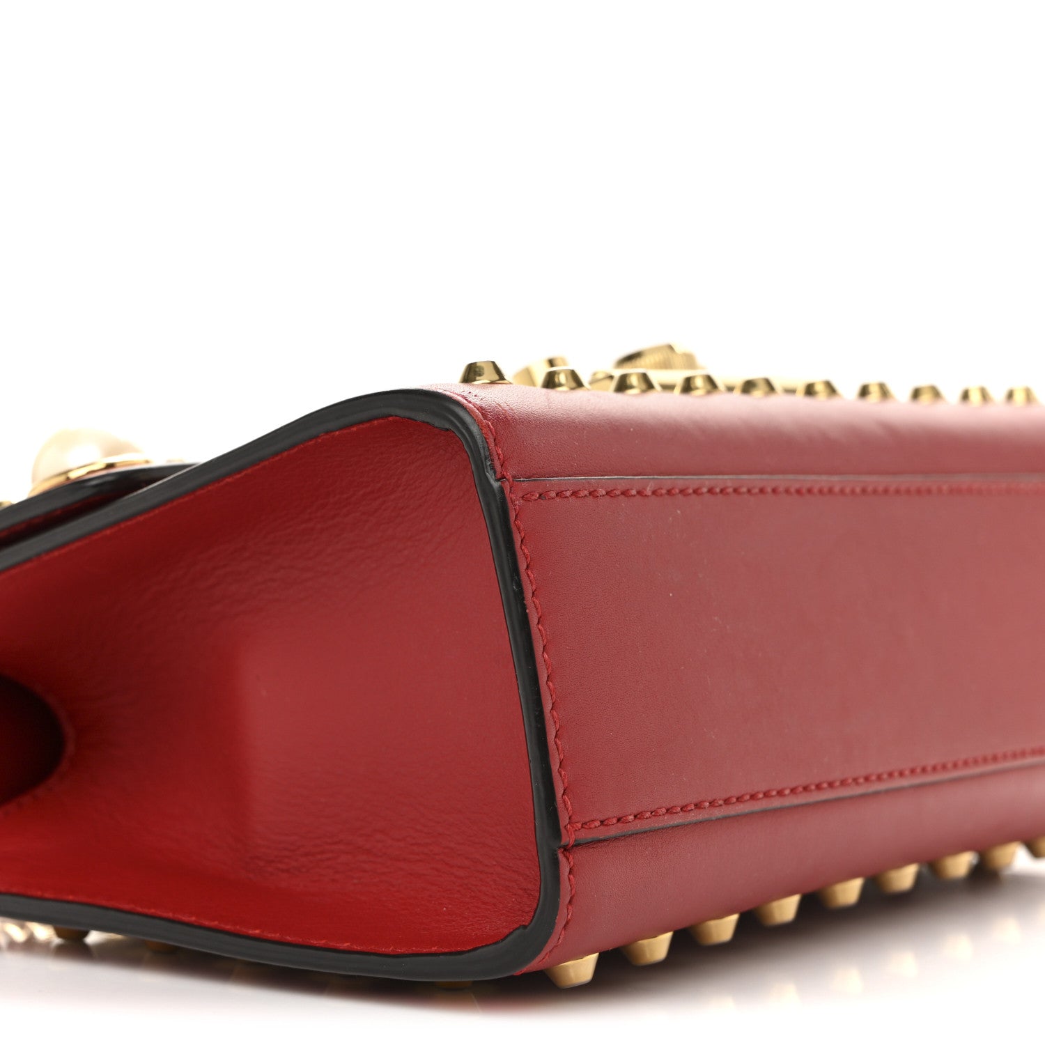 Gucci Calfskin Studded Small Padlock Shoulder Bag Hibiscus Red 9 of 15