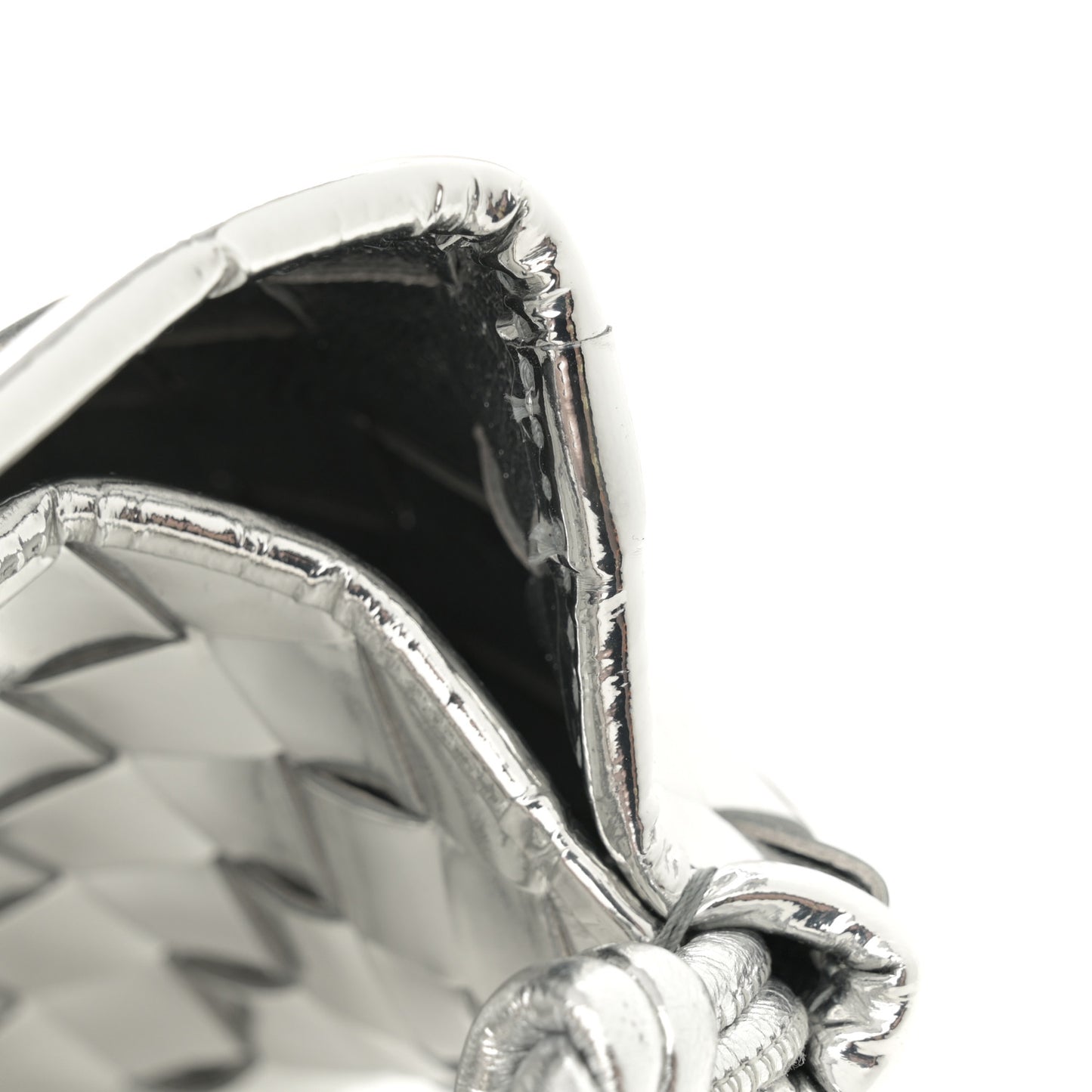 Mirror Laminated Nappa Intrecciato Sardine Bag Silver