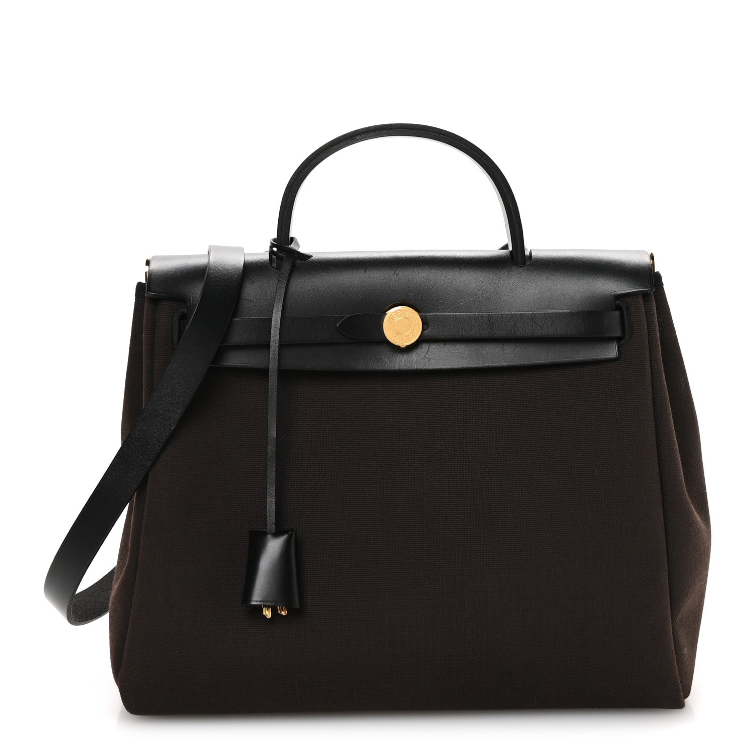 Hermes Military Toile Vache Hunter Herbag Zip Retourne 31 PM Black Ebene 1 of 11