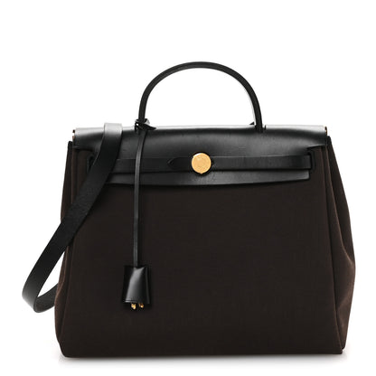 Hermes Military Toile Vache Hunter Herbag Zip Retourne 31 PM Black Ebene 1 of 11