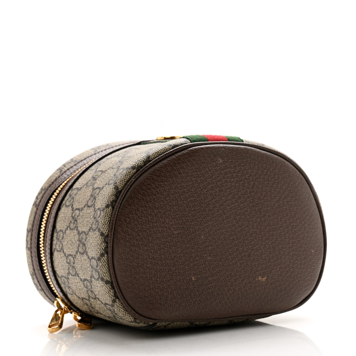 GG Supreme Monogram Textured Calfskin Web Ophidia Vanity Cosmetic Case Beige Ebony New Acero