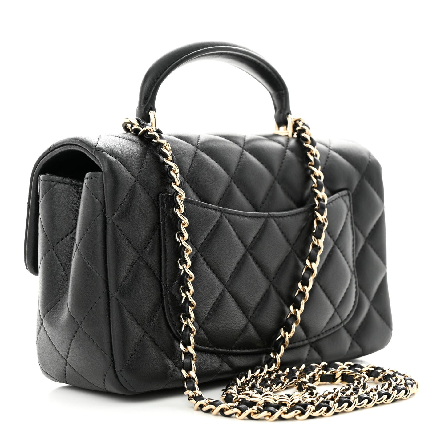 Lambskin Quilted Mini Top Handle Rectangular Flap Black