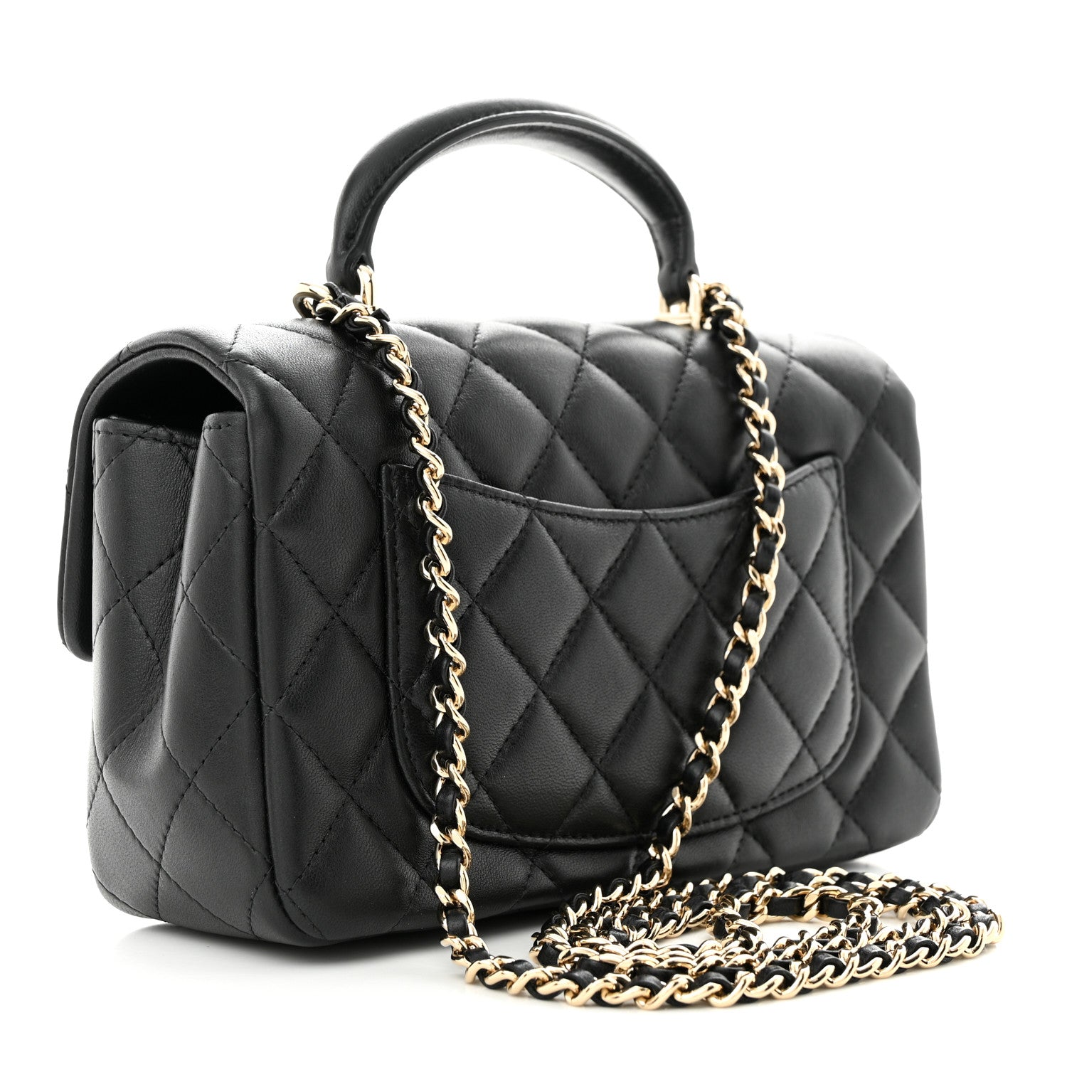 Chanel Lambskin Quilted Mini Top Handle Rectangular Flap Black 4 of 11