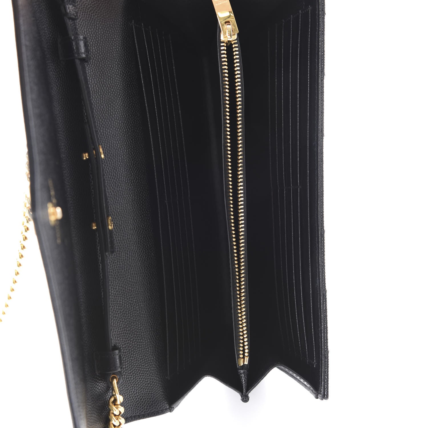 Saint Laurent Grain De Poudre Matelasse Chevron Monogram Chain Wallet Black 5 of 12