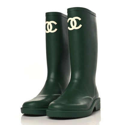 Chanel Caoutchouk CC High Boots 37 Dark Green 3 of 8