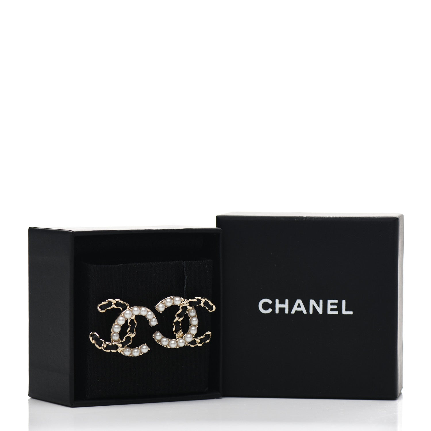 Chanel Pearl Lambskin Chain CC Stud Earrings Gold Black 5 of 5