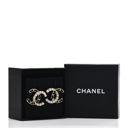 Chanel Pearl Lambskin Chain CC Stud Earrings Gold Black 5 of 5