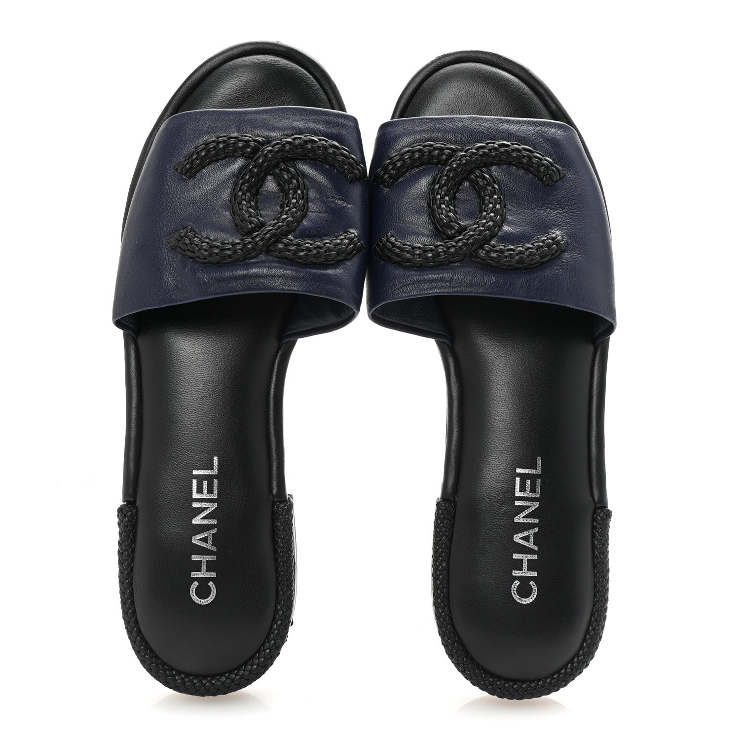 Chanel Lambskin CC Braided Mules 40 Navy Blue Black 2 of 10