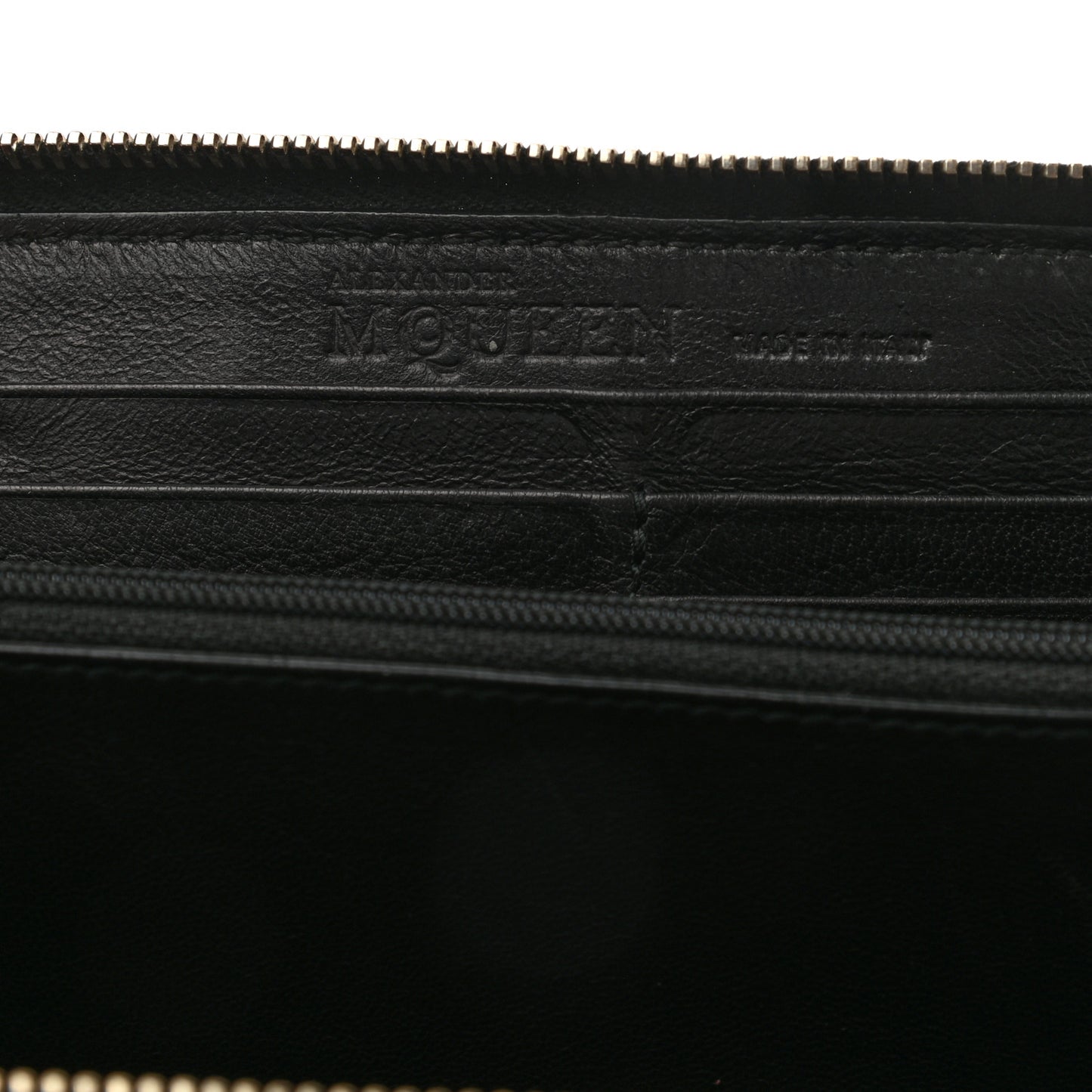 Embossed Calfskin Rib Cage Zip Around Wallet Black