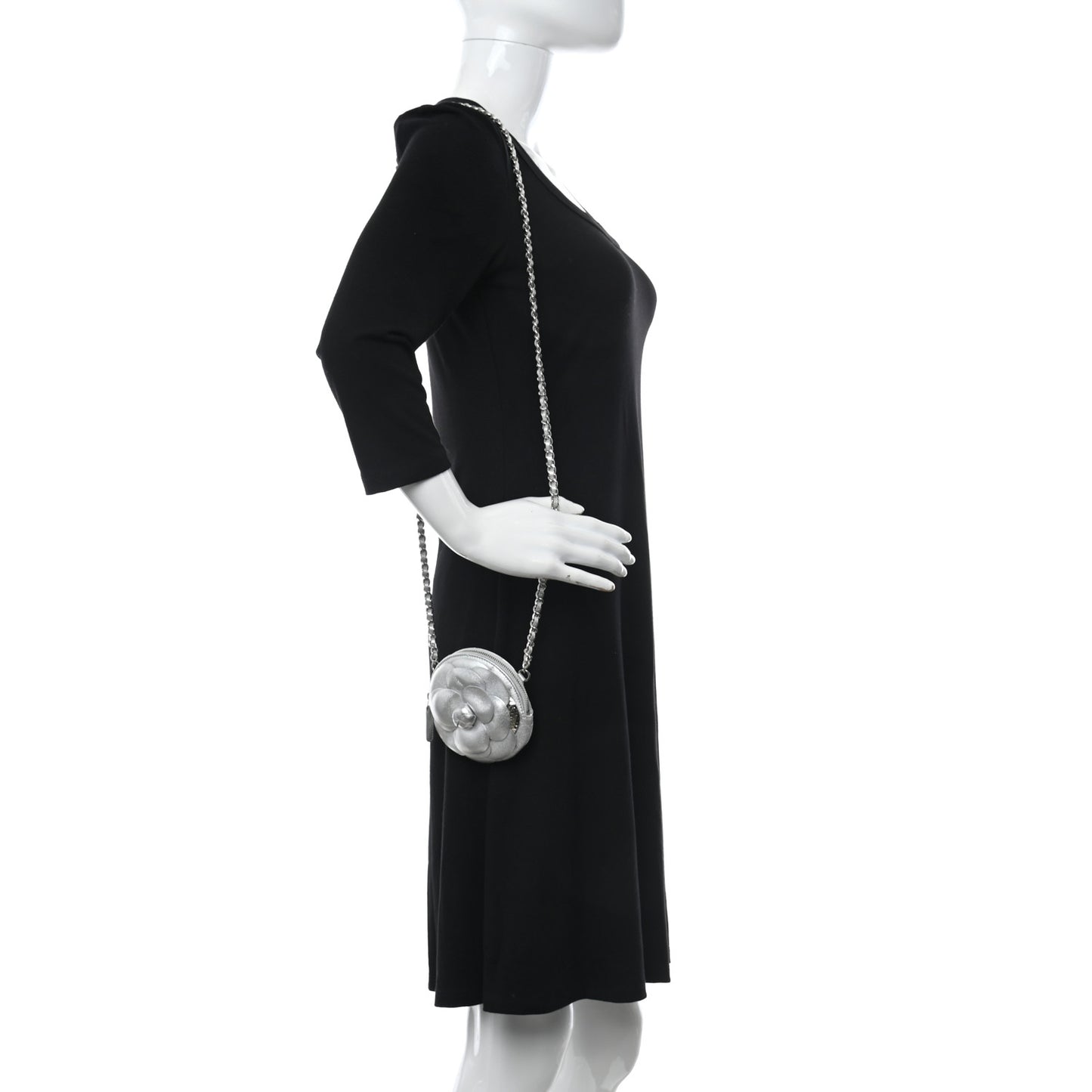Metallic Lambskin Mini Camellia Bouquet Clutch With Chain Silver