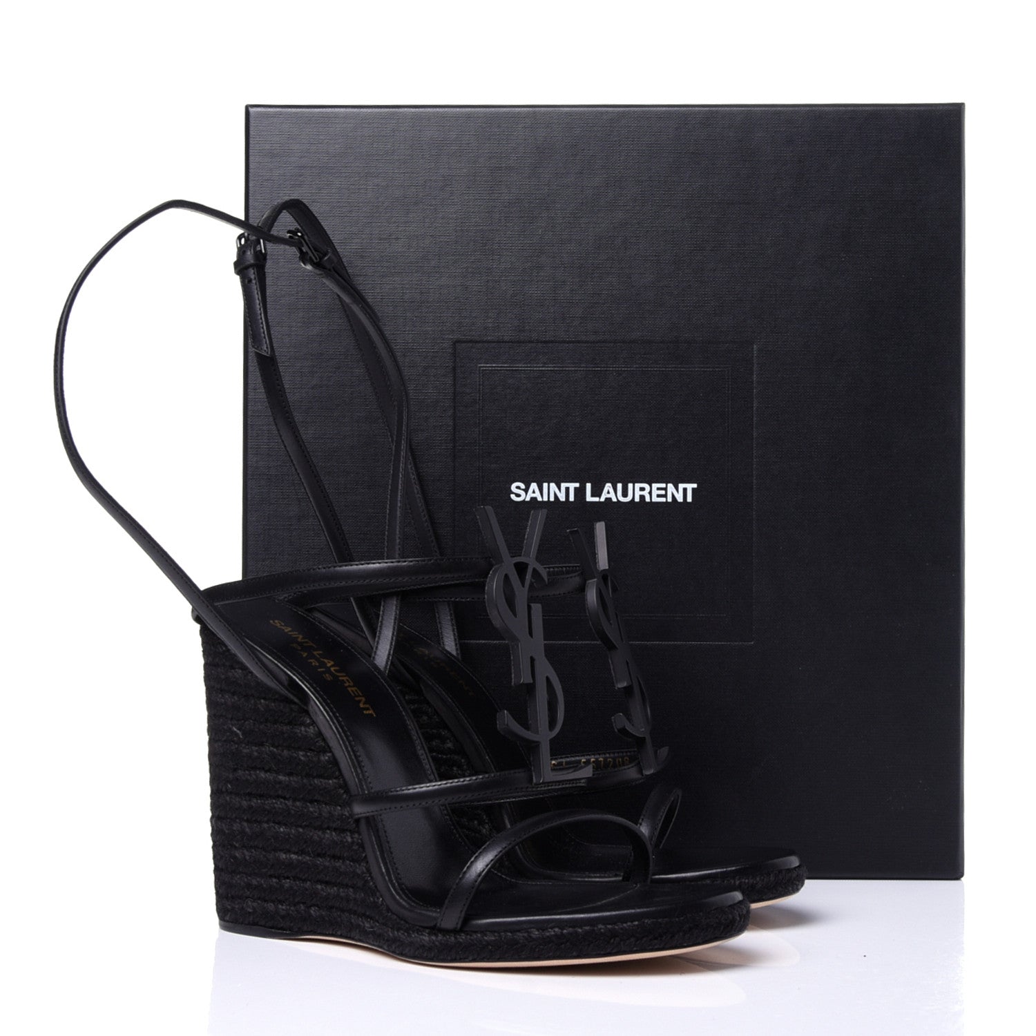 Saint Laurent Calfskin Cassandra Espadrille 105 Wedges 37.5 Black 9 of 9