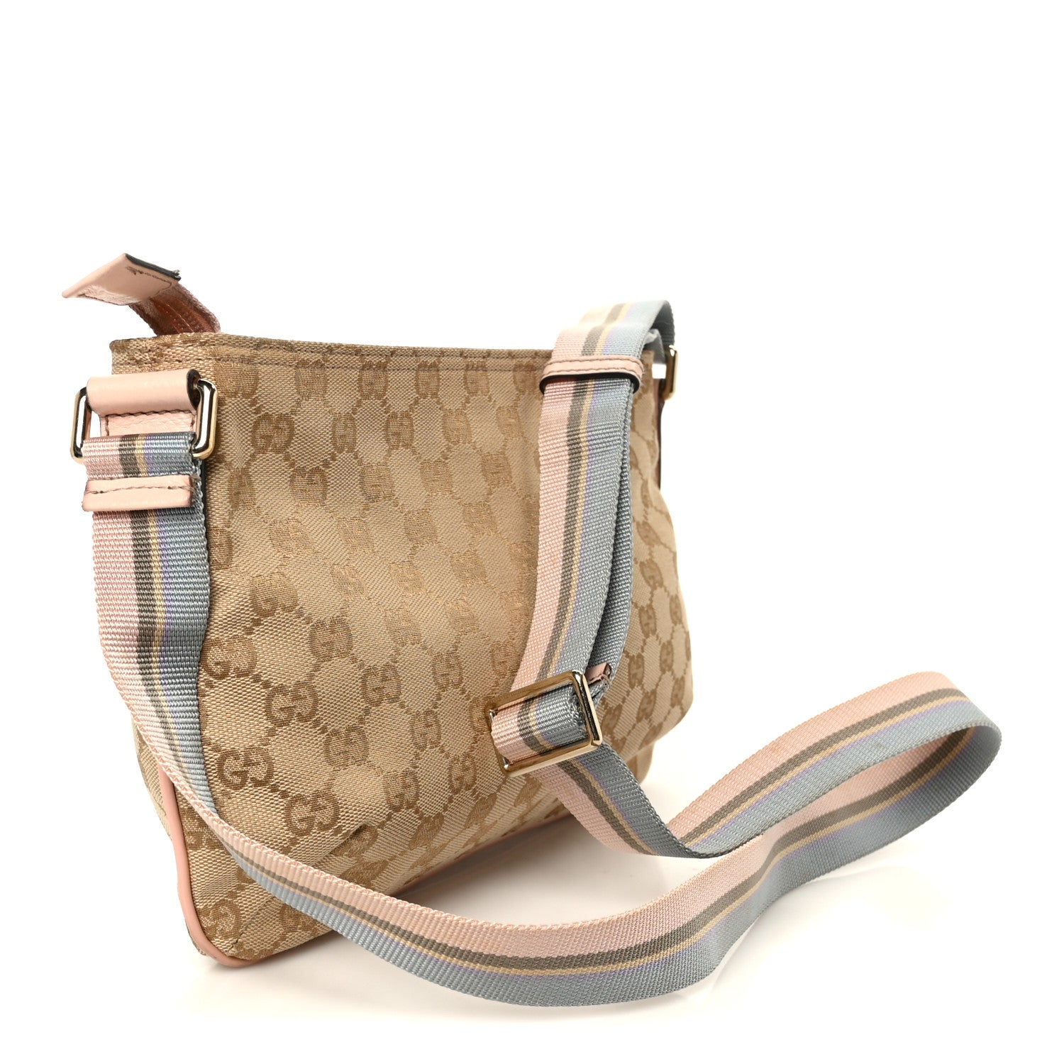 Gucci Monogram Web Small Flat Messenger Crossbody Pink Blue 3 of 11