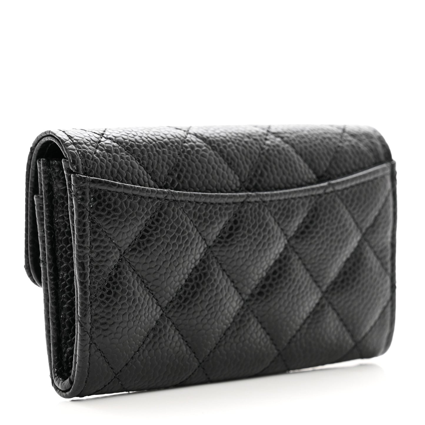 Caviar Quilted Flap Card Holder Wallet Black