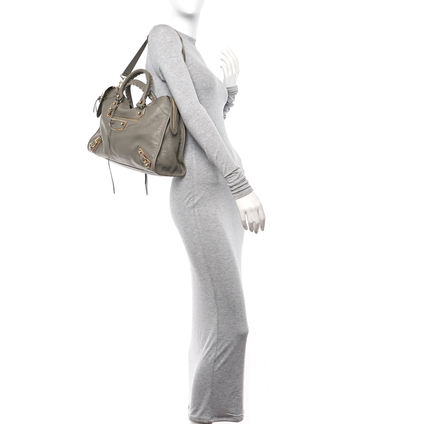 Chevre Gold Metallic Edge Hardware City Gris Taupe