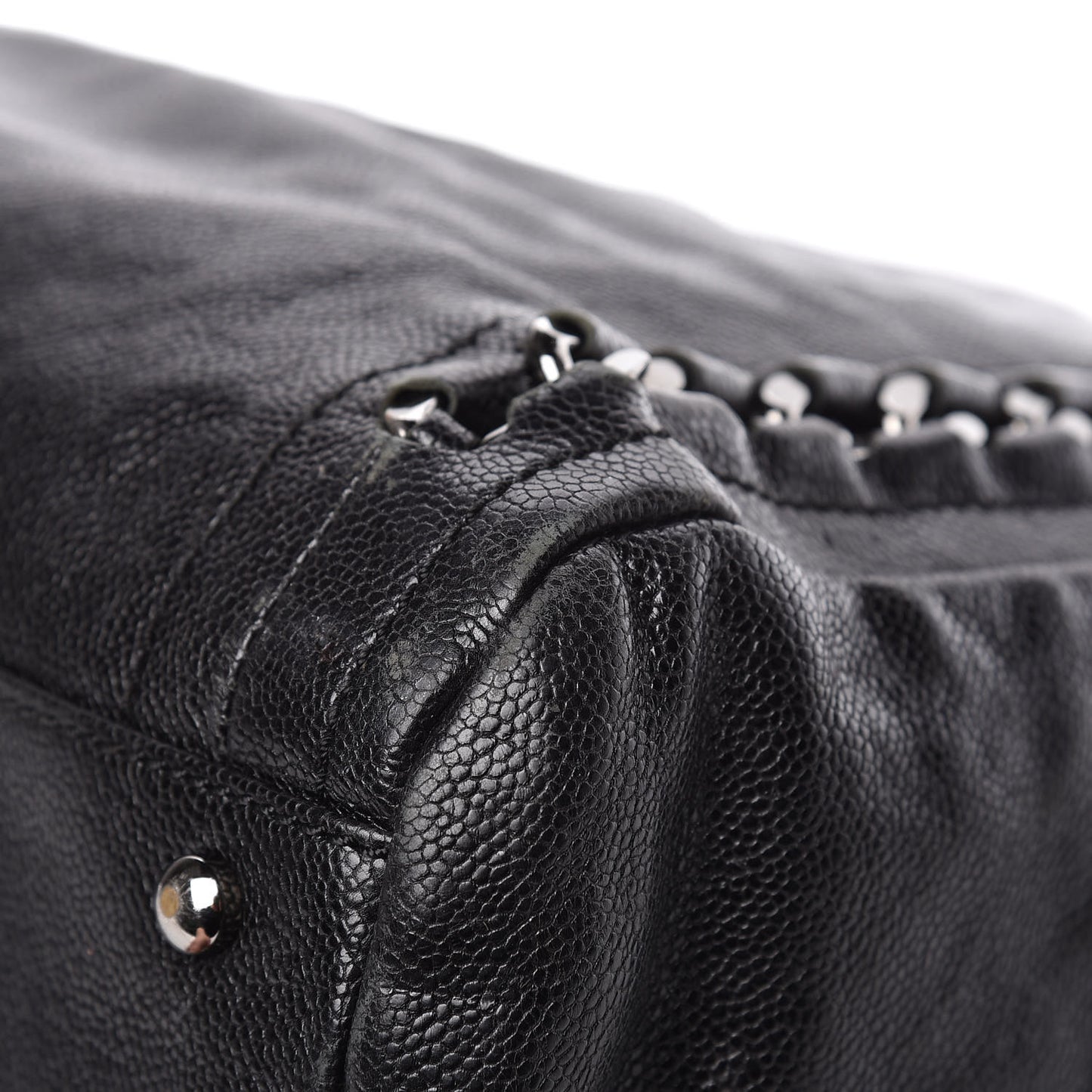 Glazed Calfskin Large Modern Chain Tote Black