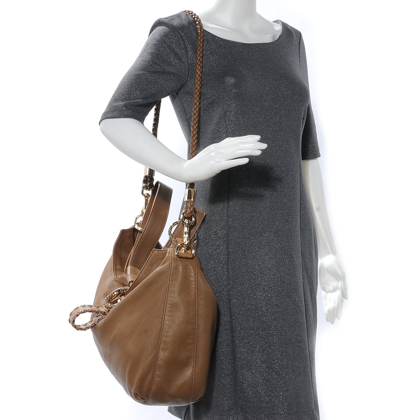 Leather G Wave Shoulder Bag Light Brown