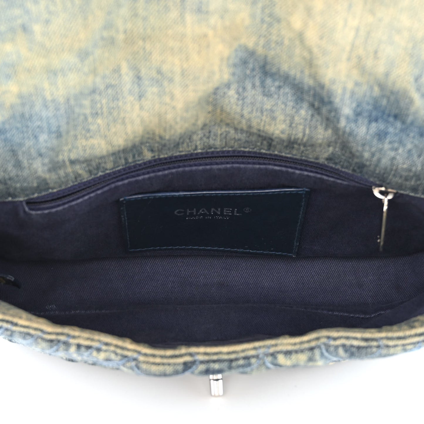 Denim Quilted Camellia Embroidered Medium Flap Blue