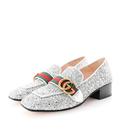 Gucci Glitter Web Peyton Loafers 35.5 Silver 4 of 9