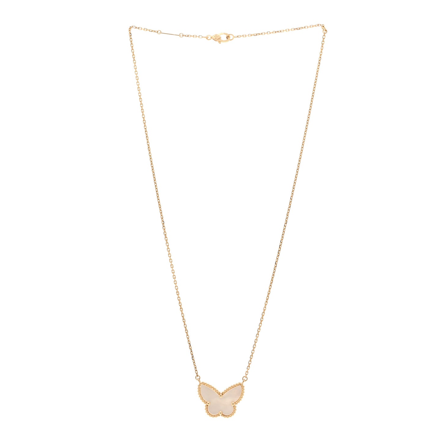 18K Yellow Gold Mother of Pearl Lucky Alhambra Butterfly Pendant Necklace