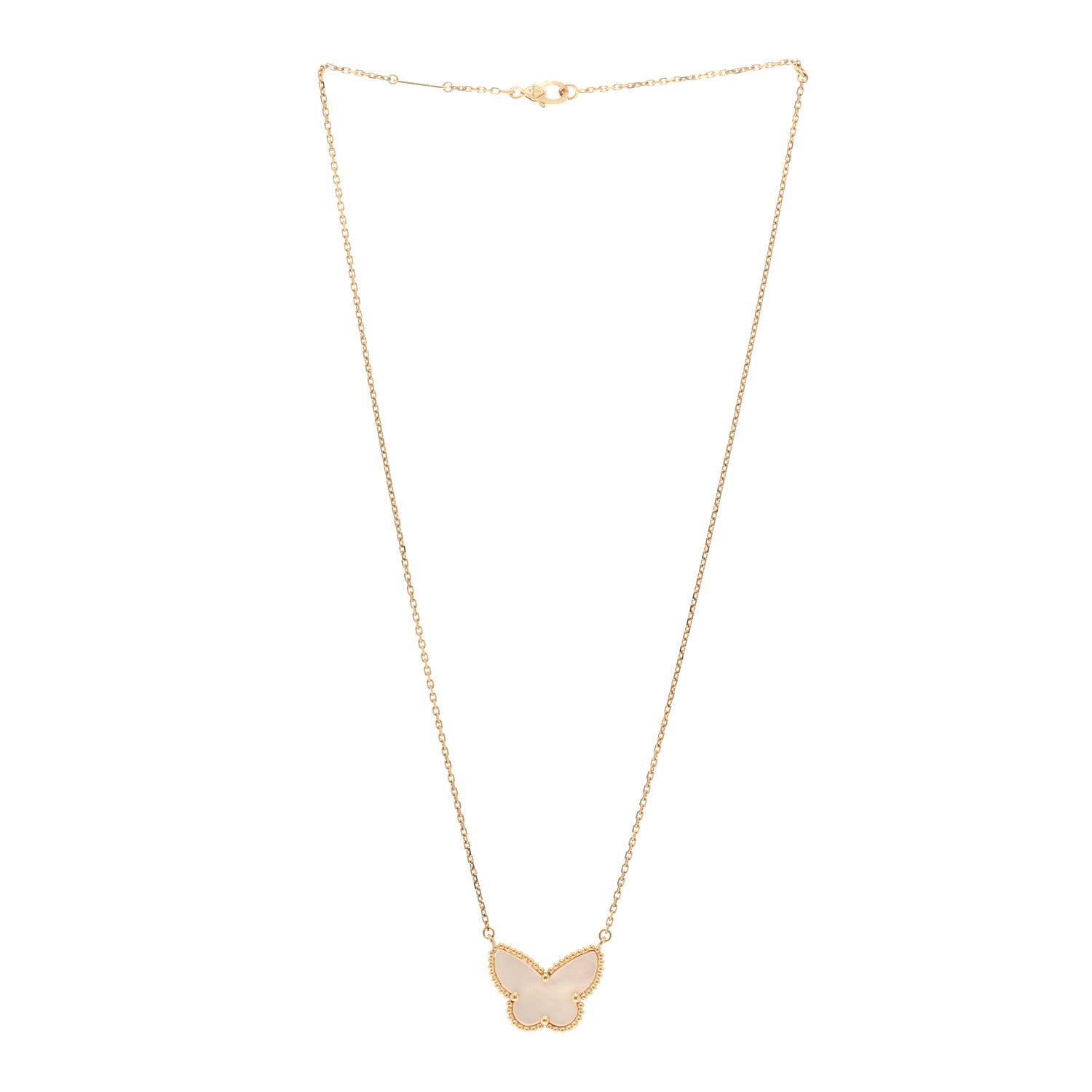 Van Cleef & Arpels 18K Yellow Gold Mother of Pearl Lucky Alhambra Butterfly Pendant Necklace 3 of 6