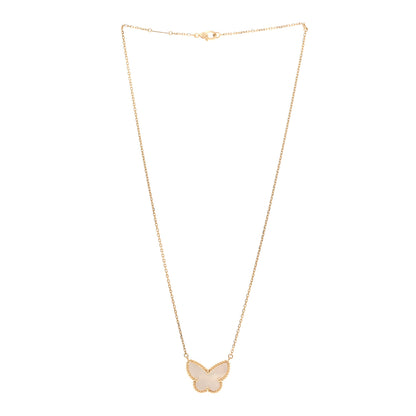 Van Cleef & Arpels 18K Yellow Gold Mother of Pearl Lucky Alhambra Butterfly Pendant Necklace 3 of 6